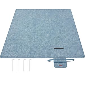 SONGMICS Patura picnic impermeabila 200x200 cm, cu ancore de fixare, pliabila, lavabila, multistrat, albastru cu model frunze