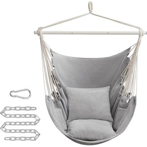 SONGMICS Fotoliu suspendat tip hamac cu 2 perne, lant si carabiniera incluse, 150x128 cm, gri