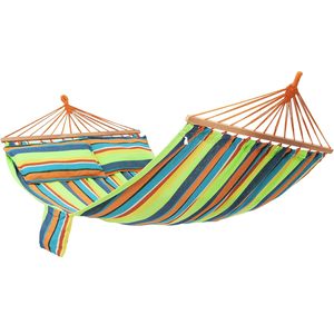 SONGMICS Hamac dublu cu bara lemn, perne incluse, maxim 300 kg, 210x150 cm, multicolor