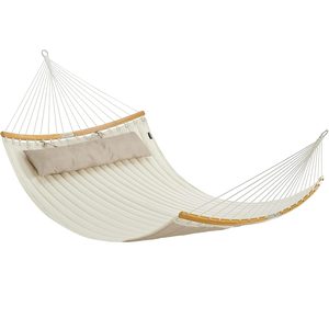 SONGMICS Hamac dublu cu bare curbate din bambus, perna inclusa, maxim 225 kg, 200x140 cm, crem