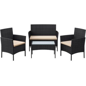 SONGMICS Set de mobilier pentru terasa sau balcon, din poliratan PE, masa, canapea si 2 scaune, negru