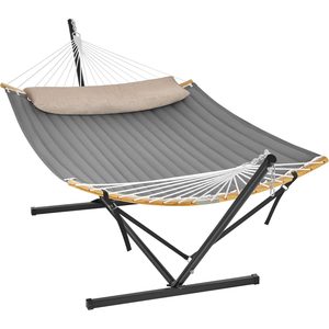 SONGMICS Hamac cu suport metalic, cu suprafata captusita, reglabil, include perna, 200 kg, 400x100x90 cm, gri