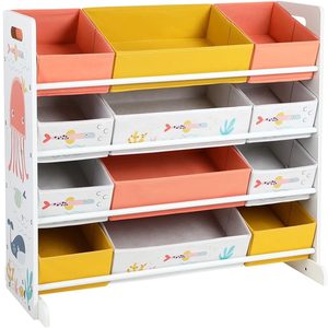 SONGMICS Raft de depozitare jucarii, 12 cutii detasabile din tesatura, 83x38x78cm, alb