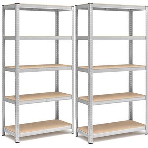 SONGMICS Set de 2 Rafturi de depozitare, cadru din otel armat, polite din MDF, max 2x875kg, 180x90x40cm, gri