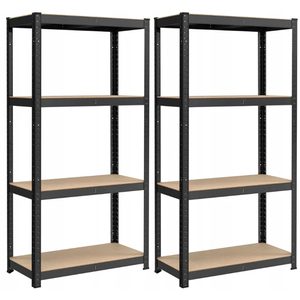 SONGMICS Set 2 rafturi metalice cu 4 polite MDF reglabile, 80x40x160 cm, negru