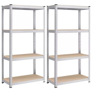 SONGMICS Set 2 rafturi metalice cu 4 polite MDF reglabile, 80x40x160 cm, gri