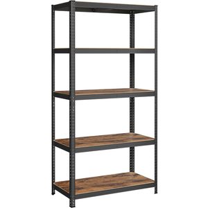 SONGMICS Raft de depozitare metalic, cu polite din PAL, 5 polite, max. 600 kg, 200x100x50cm, maro si negru