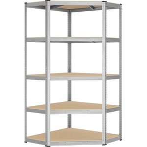 SONGMICS Raft de colt metalic cu 5 polite, pentru garaj sau depozitare, 70x70x180 cm, maxim 875 kg, argintiu