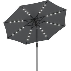 SONGMICS Umbrela de gradina, iluminare LED solara, cu manivela pentru deschidere, sistem inclinare, 300cm, gri