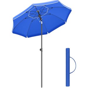SONGMICS Umbrela terasa gradina sau plaja, cu inclinare, husa, diametru 160cm, albastru