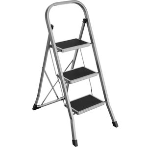 SONGMICS Scara pliabila cu 3 trepte, cauciuc antiderapant, sarcina 150 kg, otel, 47x75x105cm, gri si negru
