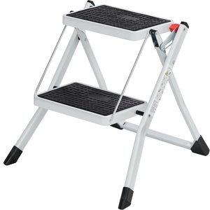 SONGMICS Scara pliabila cu 2 trepte, sarcina 150 kg, otel, 50x60x44 cm, alb si negru