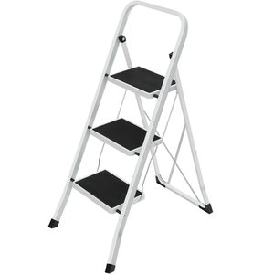 SONGMICS Scara pliabila cu 3 trepte, sarcina 150 kg, otel, 47x75x105 cm, alb si negru
