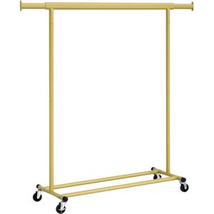 SONGMICS Suport pentru haine cu sina superioara extensibila, pe roti, reglabil pe latime, 45x(92-132)x160cm, auriu