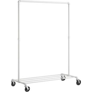 SONGMICS Suport pentru haine mobil cu raft inferior, cadru metalic, stil industrial, 100x49x163 cm, alb