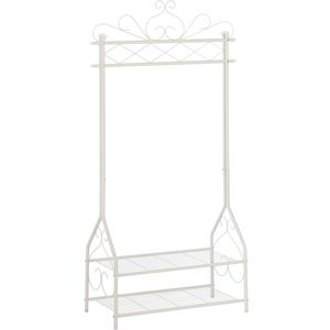 SONGMICS Suport pentru haine metalic, cu sina de agatat, 2 rafturi, 92x41x173cm, crem