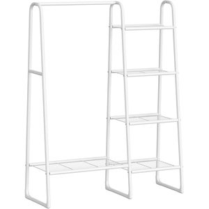 SONGMICS Cuier cu 5 rafturi si bara pentru haine, structura metalica, stil industrial, 40x102x153 cm, alb