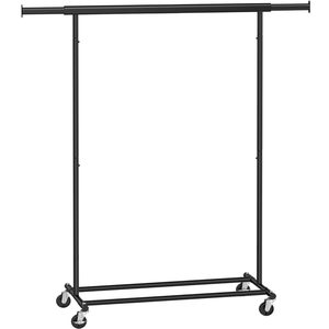 SONGMICS Suport pentru haine cu sina superioara extensibila, pe roti, reglabil pe latime, 45x(92-132)x160cm, negru