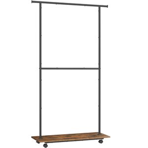 SONGMICS Suport pentru haine cu 2 sine de agatat si polita inferioara, pe roti, 35x99x180 cm, negru
