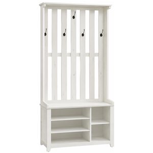 VASAGLE Cuier pentru hol cu banca, raft pantofi si 7 carlige duble, 81x35x180 cm, alb rustic