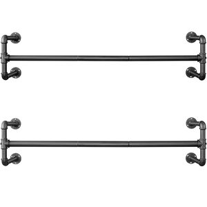 SONGMICS Set 2 sine metalice de agatat haine, montare pe perete, aspect industrial, 112x30x30cm, negru