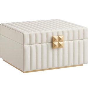 SONGMICS Cutie de bijuterii pe 2 nivele, cu oglinda si tava detasabila, 22x24x14 cm, alb crem