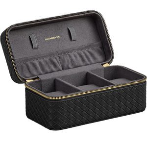 SONGMICS Cutie ceasuri Ronne Collection, pentru 3 ceasuri, piele PU aspect impletit, 10x20x9 cm, negru