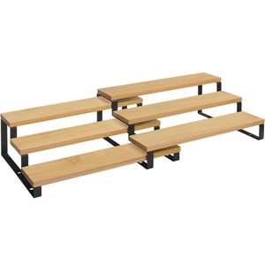 SONGMICS Raft de depozitare extensibil cu 3 nivele, bambus, stivuibil, 32x25x11cm, maro natur
