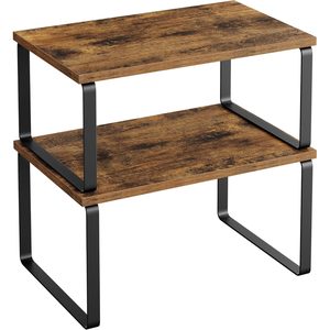 SONGMICS Raft organizator condimente extensibil set 2 bucati, metal si PAL, suprapozabil, 30x20x16 cm, maro rustic