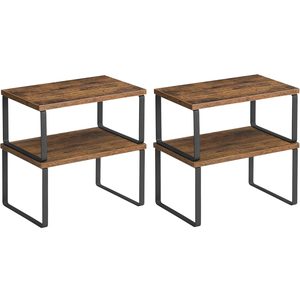 SONGMICS Rafturi bucatarie 30x20x16 cm, set 4 buc, modulare, suprapozabile si extensibile, metal si PAL, maro rustic