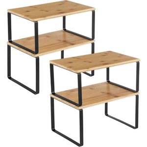 SONGMICS Set 4 rafturi de bucatarie suprapozabile, pentru ustensile sau condimente, 20x30x16cm, natur si negru