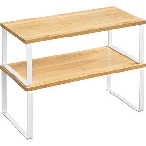 SONGMICS Raft organizator condimente extensibil set 2 bucati, metal si PAL, suprapozabil, 39x19x15 cm, maro natur