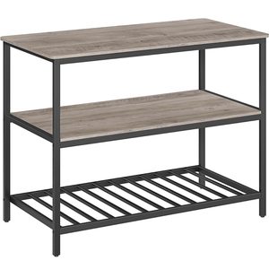 VASAGLE Raft de bucatarie tip insula, cadru de otel cu 3 nivele, stil industrial, 60x120x90cm, gri stejar