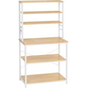 VASAGLE Raft de bucatarie cu spatiu pentru cuptorul cu microunde, 6 rafturi, otel, industrial, 40x80x167cm, maro stejar si alb