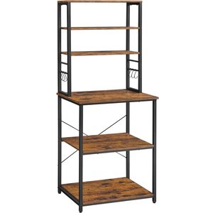 VASAGLE Raft de bucatarie, spatiu cuptor cu microunde, 6 rafturi, 40x60x167cm, maro rustic si negru