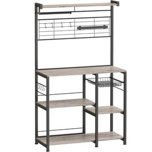 VASAGLE Raft de bucatarie cu spatiu pentru cuptorul cu microunde, banda magnetica cutite, suport role de bucatarie, 42x90x167cm, gri