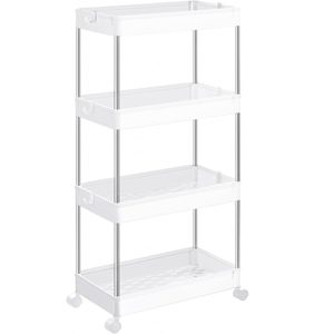 SONGMICS Carucior de depozitare mobil cu roti, pe 4 niveluri, 40x22x87 cm, alb