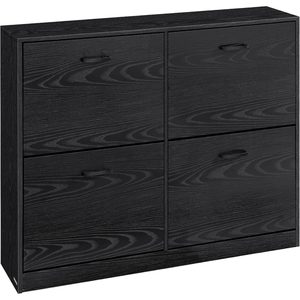 VASAGLE Dulap pantofi 4 clapete, compartimentare reglabila, 16-28 perechi de incaltaminte, 106x24x83 cm, negru abanos