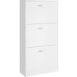 VASAGLE Dulap pantofi cu 2 usi rabatabile, pentru 12-18 perechi, 60x24x120 cm, alb