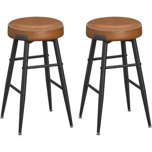 VASAGLE Set 2 scaune bar EKHO, tapiterie PU, cadru metalic, 50x50x63 cm, maro caramel