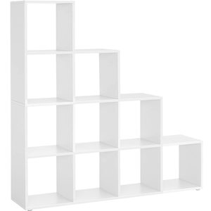 VASAGLE Biblioteca cu 10 compartimente, unitate de depozitare pentru decoratiuni, din lemn, 29x129x129cm, alb