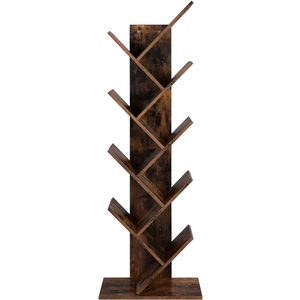 VASAGLE Biblioteca de podea cu 8 etaje, cu rafturi din lemn in forma V, 25x141x50cm, maro rustic