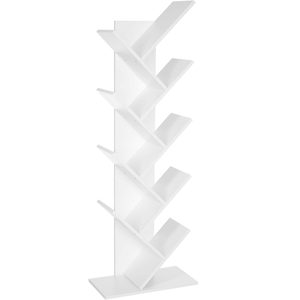 VASAGLE Biblioteca de podea cu 8 etaje, cu rafturi din lemn in forma V, 25x141x50cm, alb