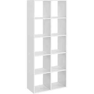 VASAGLE Biblioteca cu 10 compartimente, raft depozitare tip cuburi, stil scandinav, 66x30x162 cm, alb