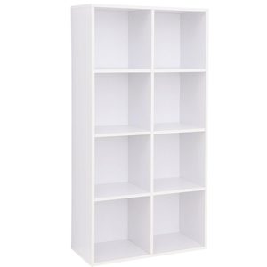 VASAGLE Biblioteca, raft cu 8 unitati de depozitare, pentru living, din lemn, 30x130x66cm, alb