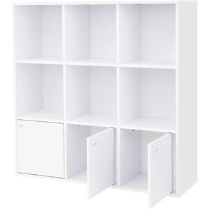 VASAGLE Biblioteca din lemn, cu 9 cuburi, 3 dulapuri inferioare, 98x98x29cm, alb
