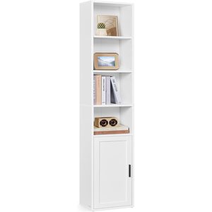 VASAGLE Biblioteca ingusta cu 6 niveluri si dulap inchis, rafturi reglabile, 24x32x175 cm, alb