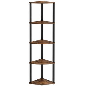 SONGMICS Etajera de colt cu 5 rafturi, cadru metalic, 38x27x139 cm, maro rustic