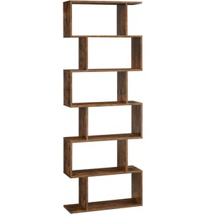 VASAGLE Biblioteca, raft cu 6 unitati de depozitare, pentru living, din lemn, 24x190x70cm, maro rustic