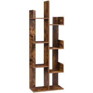 VASAGLE Biblioteca stil arbore, cu 8 rafturi de depozitare, colturi rotunjite, 50x25x140 cm, maro rustic